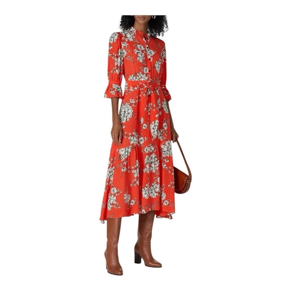 Marissa Webb Red Floral Shirt Dress Midi Size 0